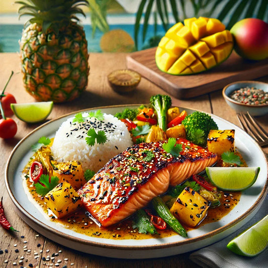 Spicy Pineapple Mango Glazed Salmon